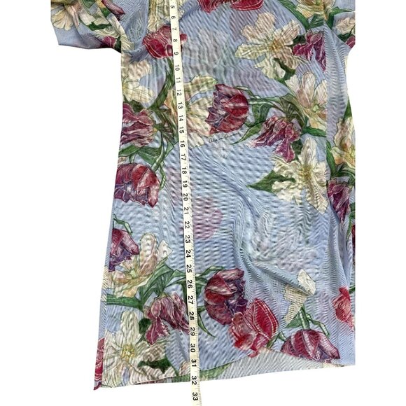 Ala Von Auersperg Diane Sheer Mesh Tunic Top Blue Floral Botanical Womens Size M - Picture 6 of 8
